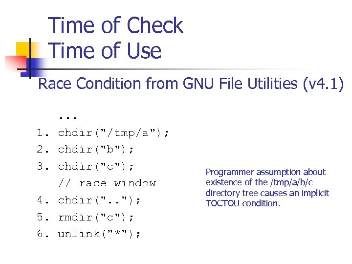 Time of Check Time of Use Race Condition from GNU File Utilities (v 4.