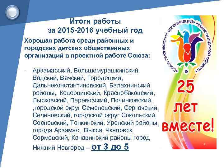 Итоги работы за 2015 -2016 учебный год Хорошая работа среди районных и городских детских