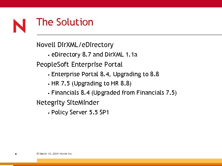 The Solution Novell Dir. XML/e. Directory • e. Directory 8. 7 and Dir. XML