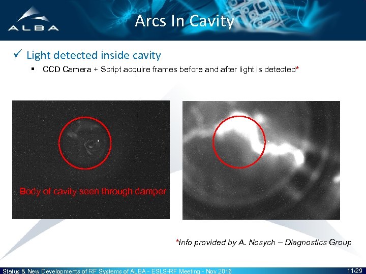 Arcs In Cavity ü Light detected inside cavity § CCD Camera + Script acquire