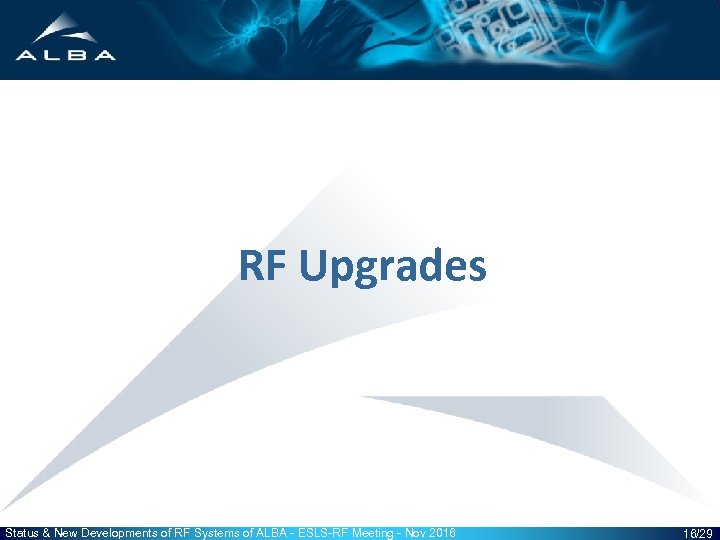 RF Upgrades Status & New Developments of RF Systems of ALBA - ESLS-RF Meeting