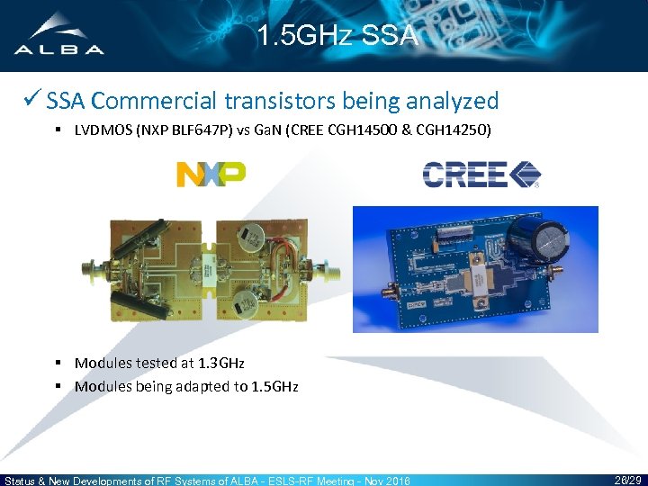 1. 5 GHz SSA ü SSA Commercial transistors being analyzed § LVDMOS (NXP BLF