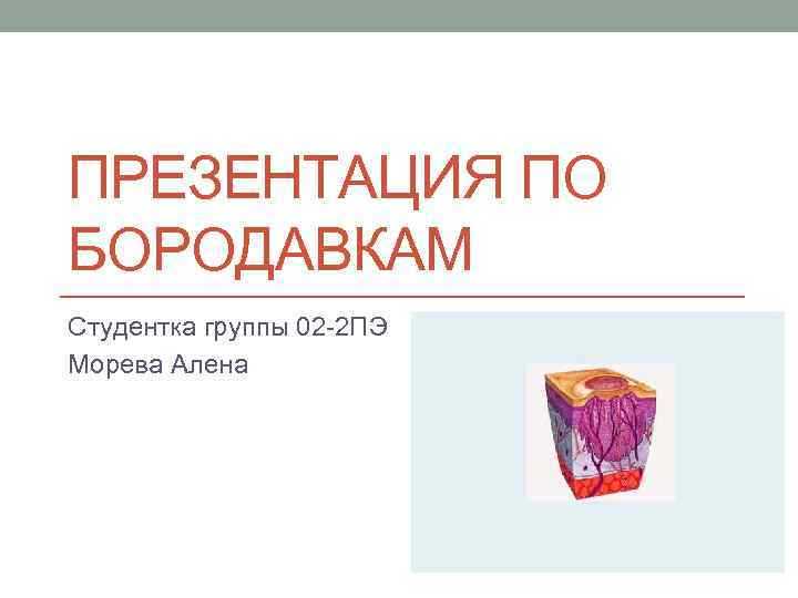 ПРЕЗЕНТАЦИЯ ПО БОРОДАВКАМ Студентка группы 02 -2 ПЭ Морева Алена 