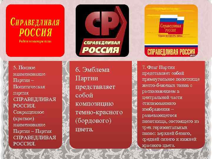 5. Полное наименование Партии – Политическая партия СПРАВЕДЛИВАЯ РОССИЯ. Сокращенное (краткое) наименование Партии –