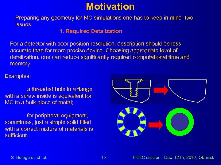 Motivation Preparing any geometry for MC simulations one has to keep in mind two