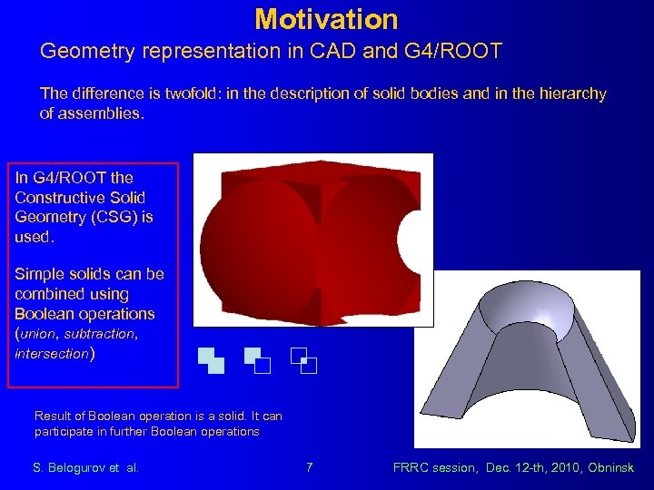 Motivation Geometry representation in CAD and G 4/ROOT The difference is twofold: in the