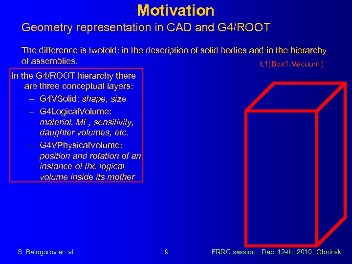 Motivation Geometry representation in CAD and G 4/ROOT The difference is twofold: in the