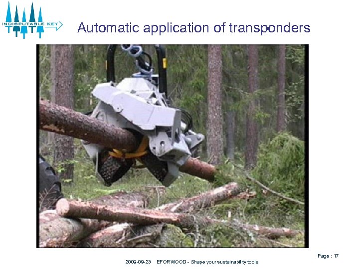 Automatic application of transponders Page : 17 2009 -09 -23 EFORWOOD - Shape your