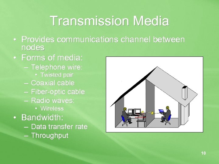 Transmission Media • Provides communications channel between nodes • Forms of media: – Telephone