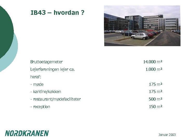 IB 43 – hvordan ? Bruttoetagemeter Lejerforeningen lejer ca. 14. 000 m² 1. 000