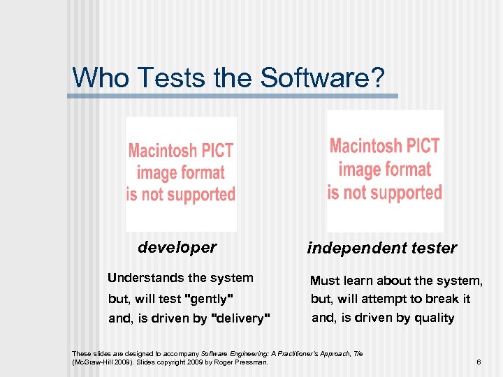 Who Tests the Software? developer Understands the system but, will test 