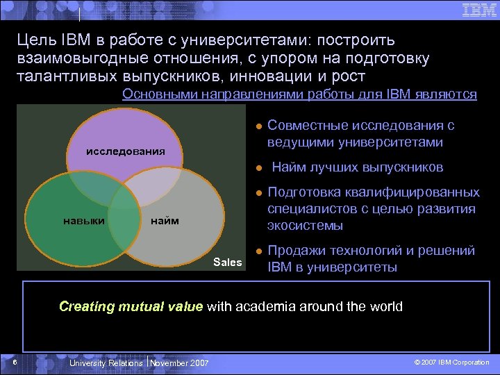 Цель IBM в работе с университетами: построить взаимовыгодные отношения, с упором на подготовку талантливых