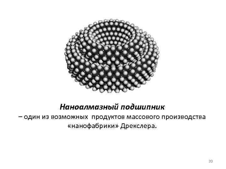 Наноалмазный подшипник – один из возможных продуктов массового производства «нанофабрики» Дрекслера. 20 