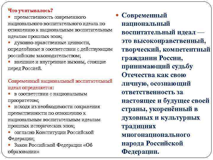 Что учитывалось? преемственность современного национального воспитательного идеала по отношению к национальным воспитательным идеалам прошлых