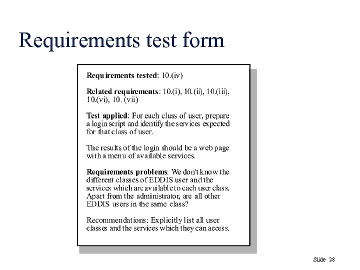 Requirements test form Slide 28 