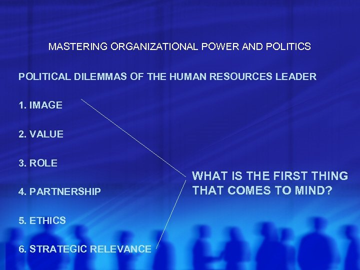 MASTERING ORGANIZATIONAL POWER AND POLITICS POLITICAL DILEMMAS OF THE HUMAN RESOURCES LEADER 1. IMAGE