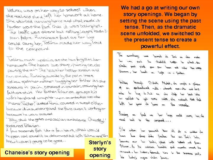 We had a go at writing our own story openings. We began by setting