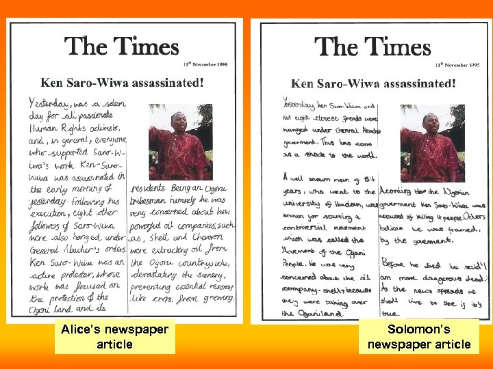 Alice’s newspaper article Solomon’s newspaper article 