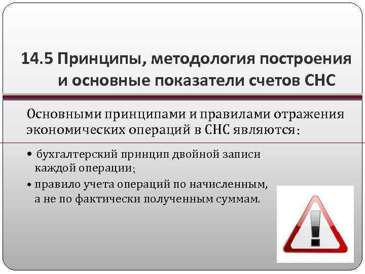 14. 5 Принципы, методология построения и основные показатели счетов СНС Основными принципами и правилами