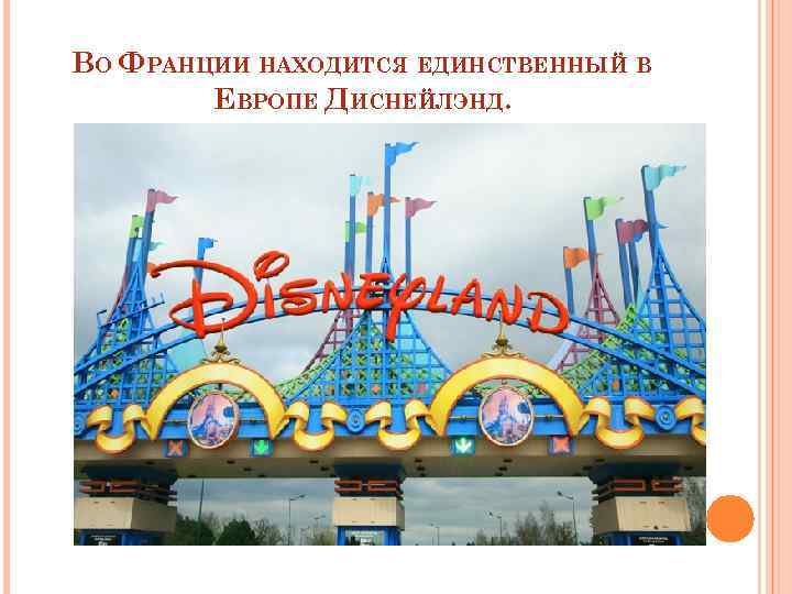 ВО ФРАНЦИИ НАХОДИТСЯ ЕДИНСТВЕННЫЙ В ЕВРОПЕ ДИСНЕЙЛЭНД. 
