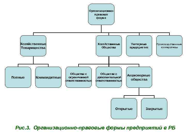 Организационноправовая форма Хозяйственные Товарищества Полные Коммандитные Хозяйственные Общества с ограниченной ответственностью Унитарные предприятия Общества