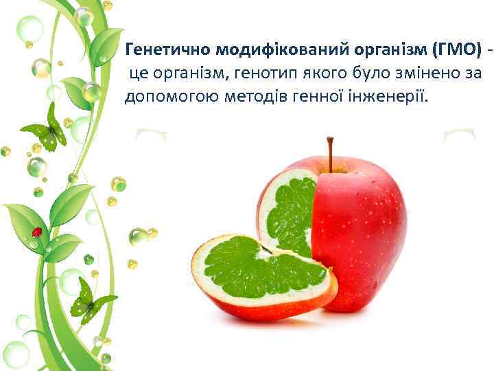 Генетично модифікований організм (ГМО) це організм, генотип якого було змінено за допомогою методів генної