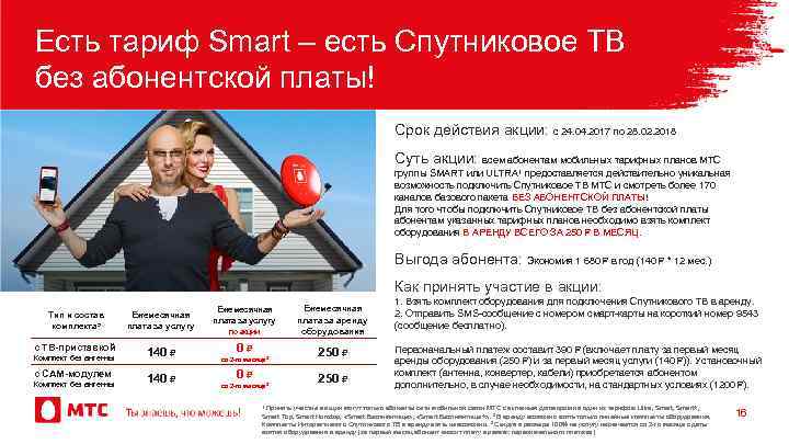 Есть тариф Smart – есть Спутниковое ТВ без абонентской платы! Срок действия акции: с