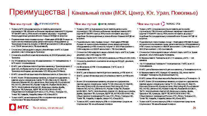 Преимущества | Канальный план (МСК, Центр, Юг, Урал, Поволжье) Чем мы лучше • Только