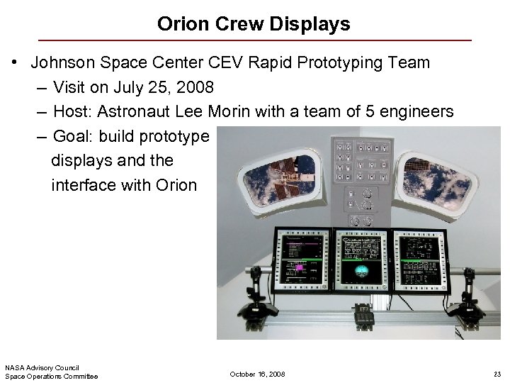 Orion Crew Displays • Johnson Space Center CEV Rapid Prototyping Team – Visit on