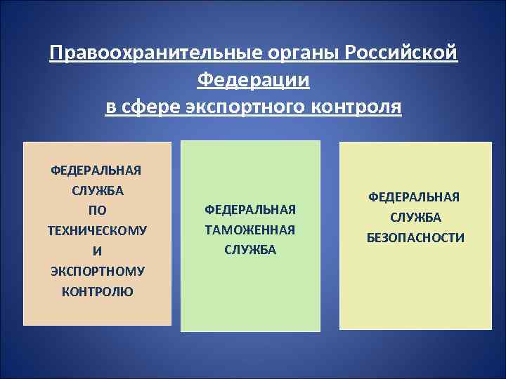 Правоохранительные органы Российской Федерации в сфере экспортного контроля ФЕДЕРАЛЬНАЯ СЛУЖБА ПО ТЕХНИЧЕСКОМУ И ЭКСПОРТНОМУ