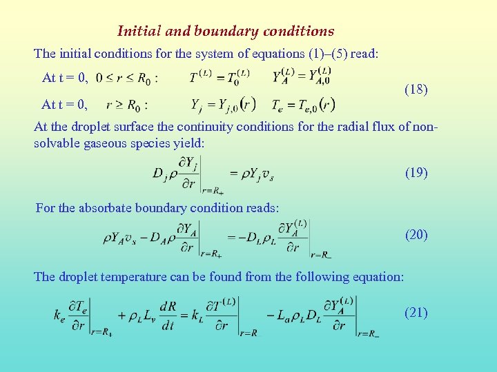 Initial and boundary conditions The initial conditions for the system of equations (1)–(5) read: