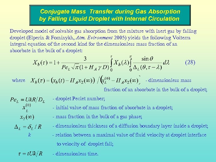 Conjugate Mass Transfer during Gas Absorption by Falling Liquid Droplet with Internal Circulation Developed