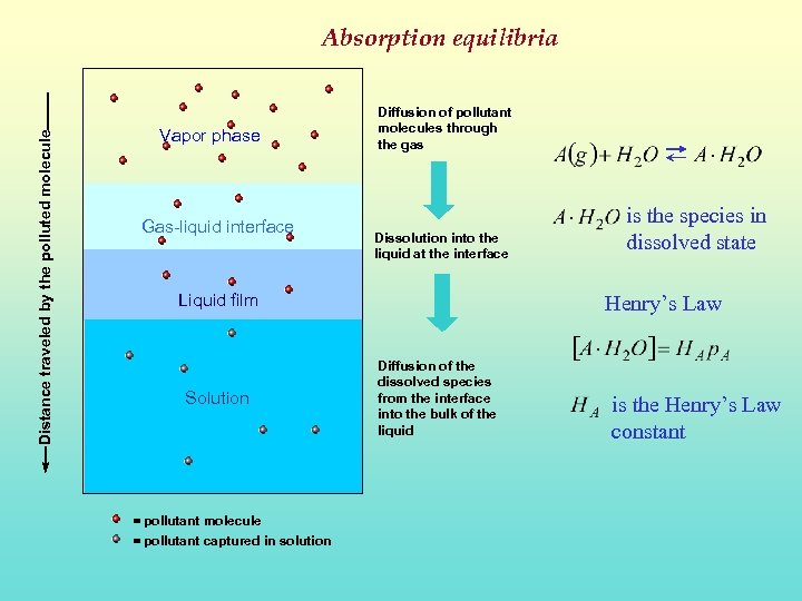 Distance traveled by the polluted molecule Absorption equilibria Vapor phase Gas-liquid interface Diffusion of