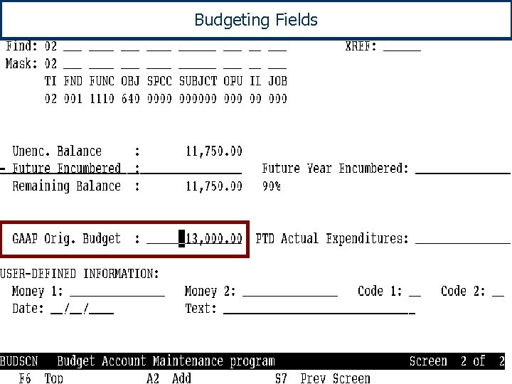 Budgeting Fields 3/17/2018 