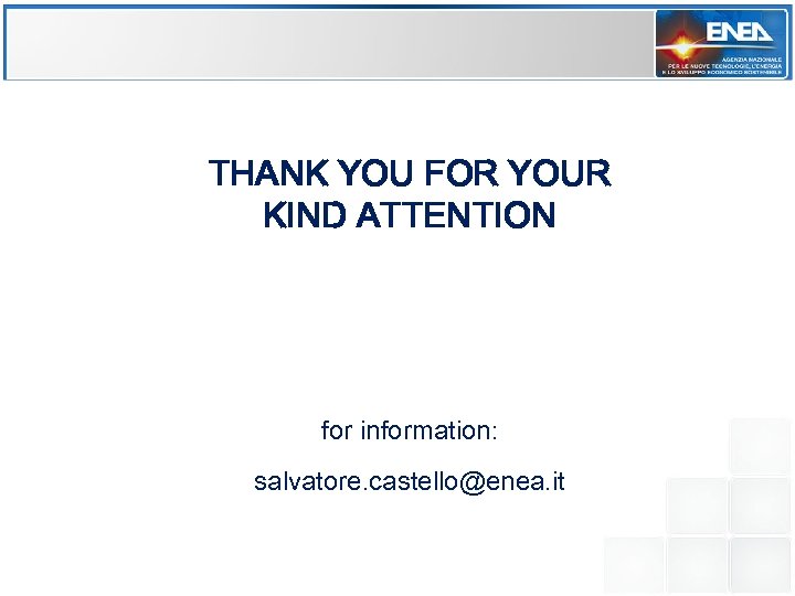 THANK YOU FOR YOUR KIND ATTENTION for information: salvatore. castello@enea. it 