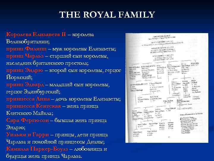 THE ROYAL FAMILY Королева Елизавета II – королева Великобритании; принц Филипп – муж королевы