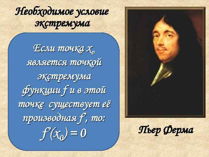 Необходимое условие экстремума Если точка xo является точкой экстремума функции f и в этой