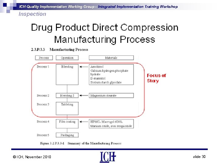 ICH Quality Implementation Working Group - Integrated Implementation Training Workshop Inspection © ICH, November