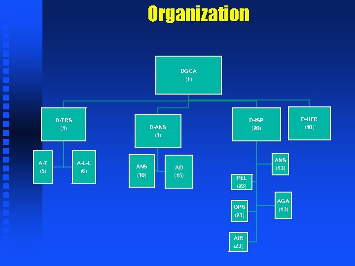 Organization DGCA (1) D-TRS (1) A-T (5) D-ANS (1) A-L-L (6) ANS (10) D-HFR