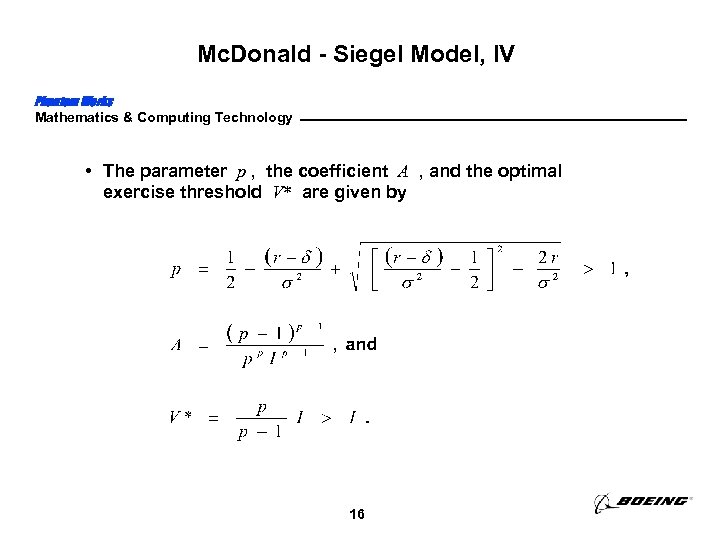 Mc. Donald - Siegel Model, IV Phantom Works Mathematics & Computing Technology • The