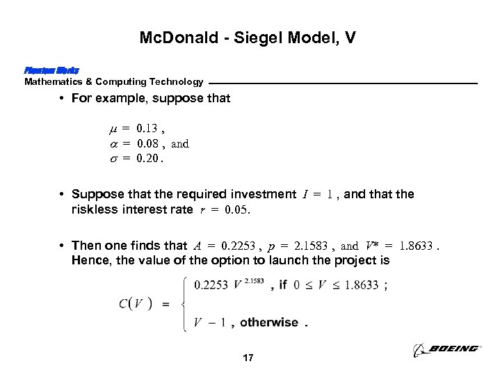 Mc. Donald - Siegel Model, V Phantom Works Mathematics & Computing Technology • For