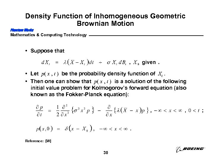 Density Function of Inhomogeneous Geometric Brownian Motion Phantom Works Mathematics & Computing Technology •