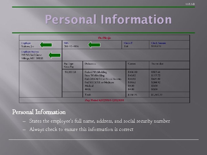 1. 13. 1. G Personal Information – States the employee’s full name, address, and