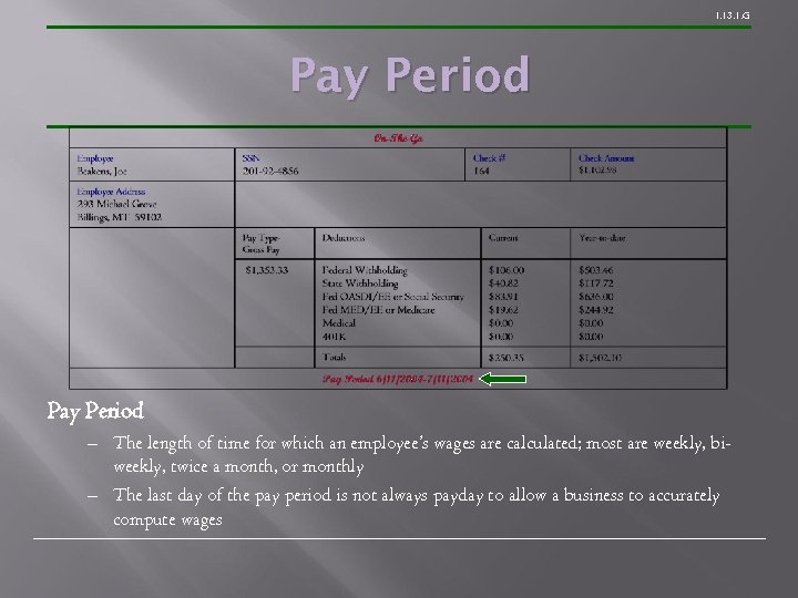 1. 13. 1. G Pay Period – The length of time for which an