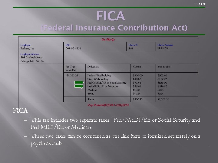 1. 13. 1. G FICA (Federal Insurance Contribution Act) FICA – This tax includes