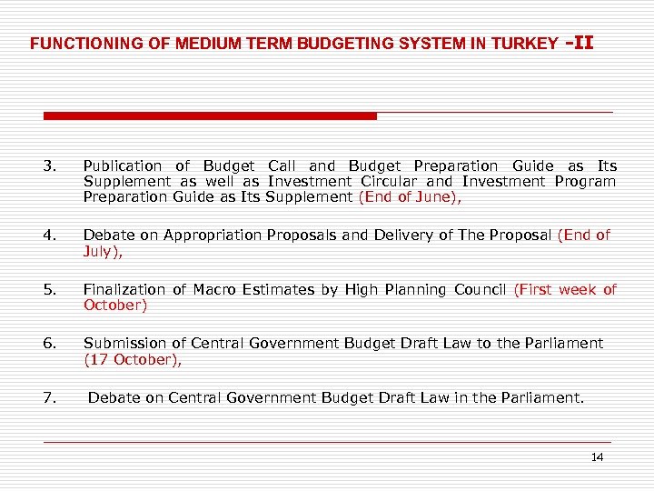 FUNCTIONING OF MEDIUM TERM BUDGETING SYSTEM IN TURKEY -II 3. Publication of Budget Call