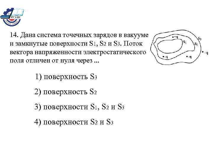 14. Дана система точечных зарядов в вакууме и замкнутые поверхности S 1, S 2