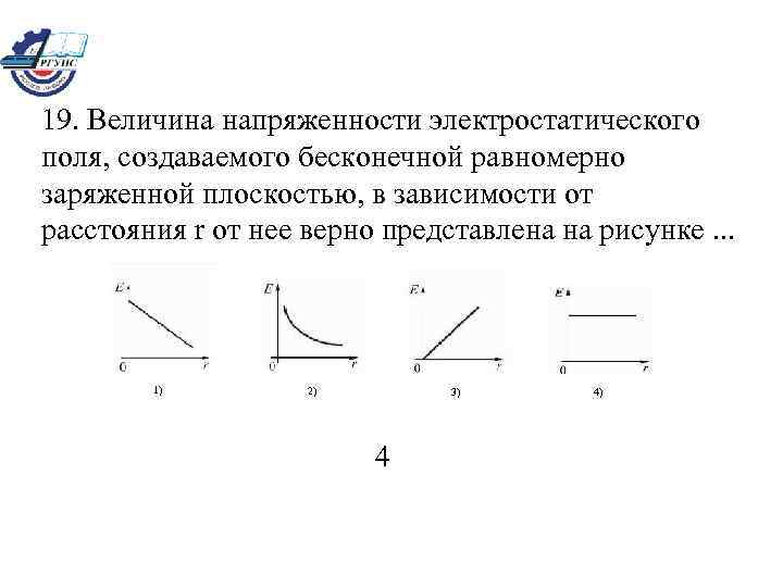 19. Величина напряженности электростатического поля, создаваемого бесконечной равномерно заряженной плоскостью, в зависимости от расстояния