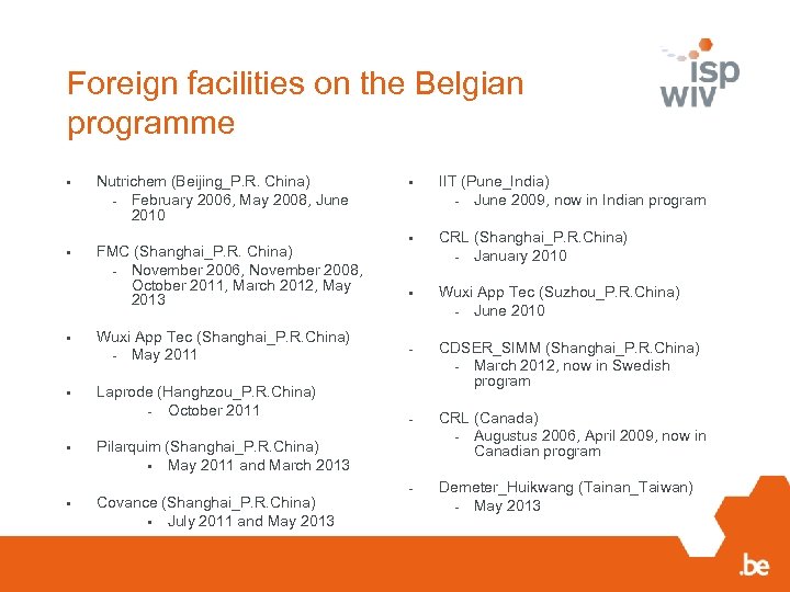 Foreign facilities on the Belgian programme • Nutrichem (Beijing_P. R. China) - February 2006,