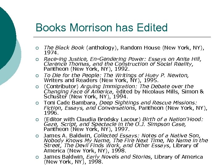 Books Morrison has Edited ¡ ¡ ¡ ¡ The Black Book (anthology), Random House